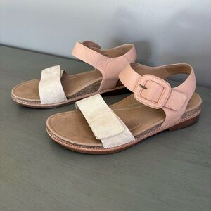 Aetrex Claire Leather Arch Support Adjustable Cream Tan Sandals Women US 9-9.5